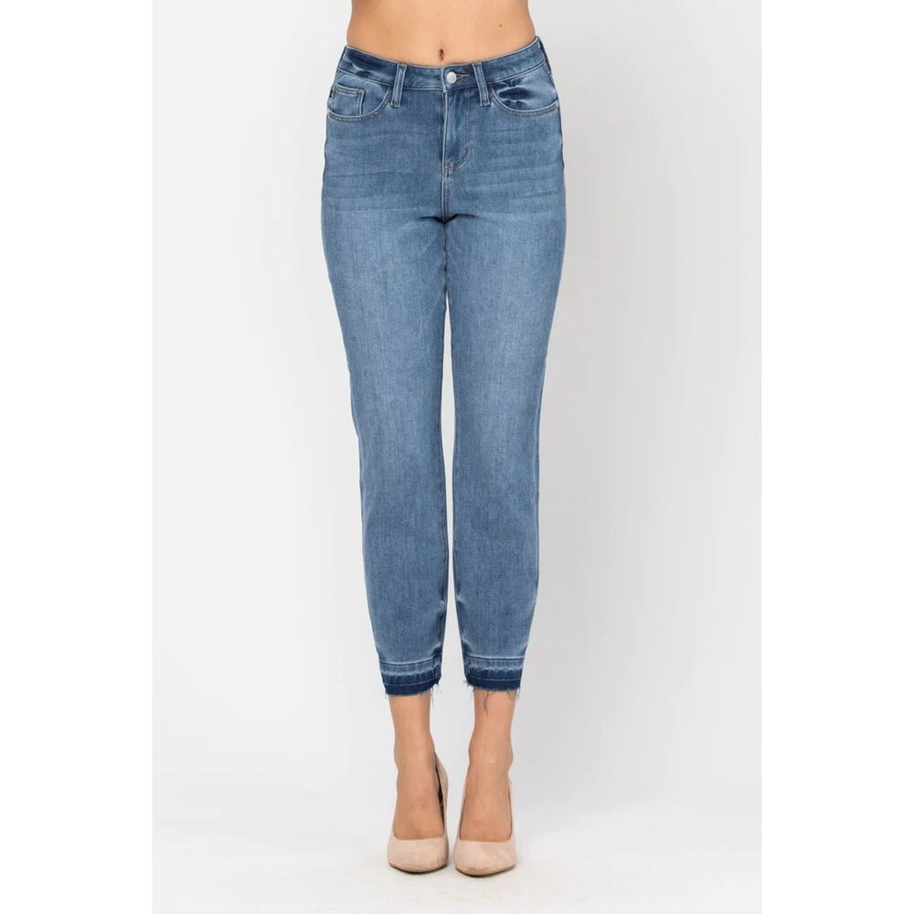 NEW Judy Blue Womens size 24W Thermadenim Undone Hem Boyfriend High Waist Jeans